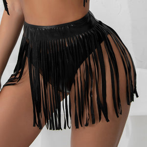 Black Tasseled Mini Skirt Cover Up