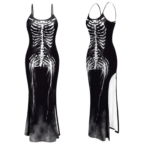 Skeleton Backless Split Dress