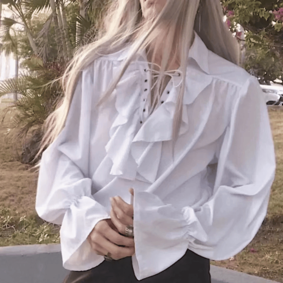 Lace Up Vintage Style Blouse and Belt