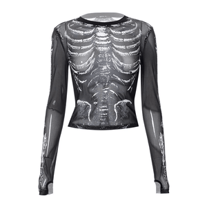 Skeleton Pattern See-Through Top