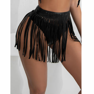 Black Tasseled Mini Skirt Cover Up