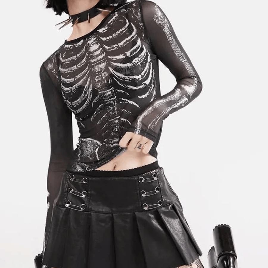 Skeleton Pattern See-Through Top