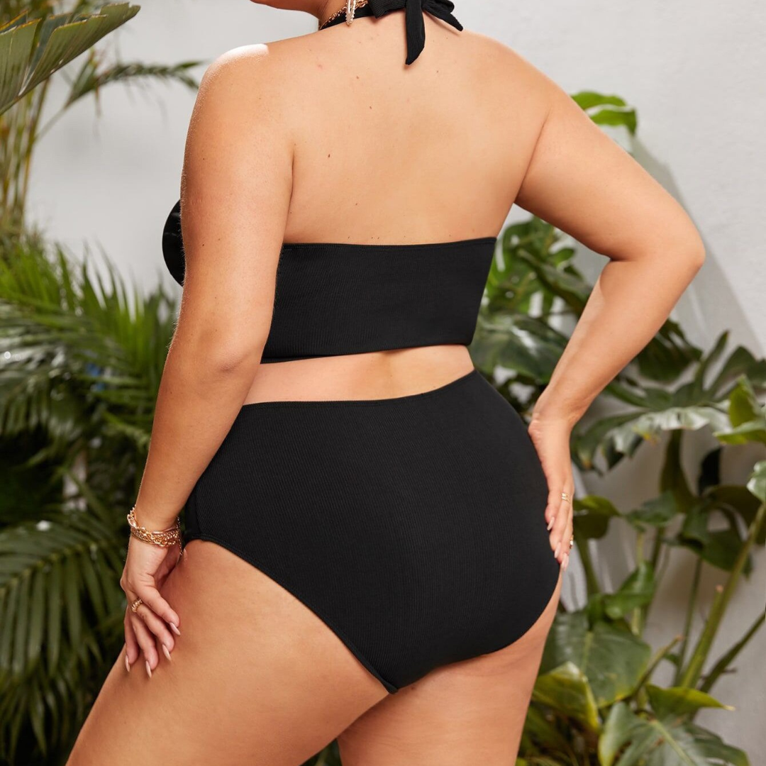 Neck Split Design Swimsuit