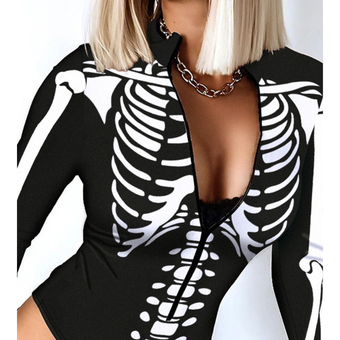 Skeleton Print Slim Bodysuit