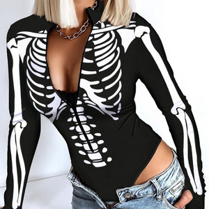 Skeleton Print Slim Bodysuit