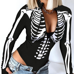 Skeleton Print Slim Bodysuit