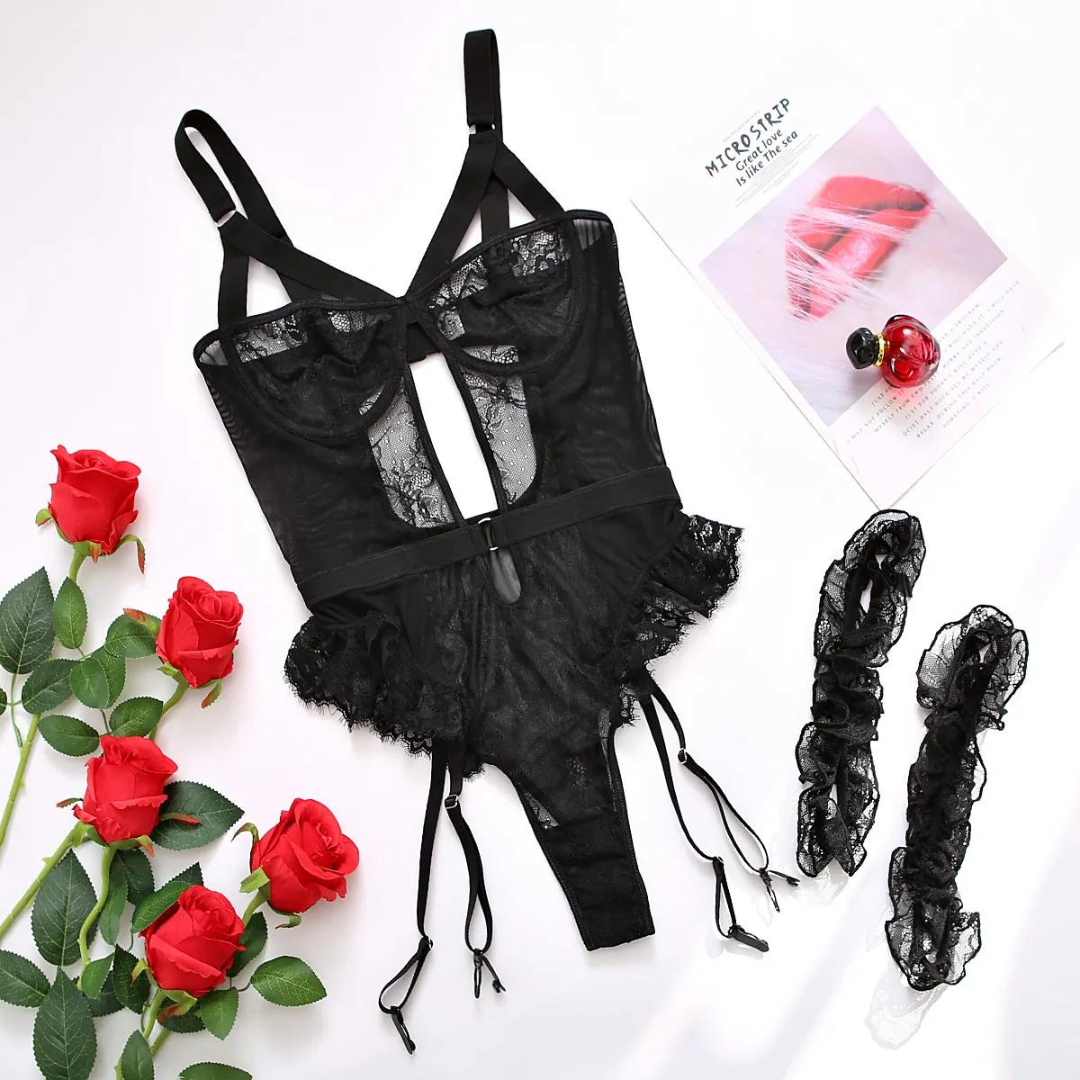 Dark Ballerina Bodysuit Lingerie in Black