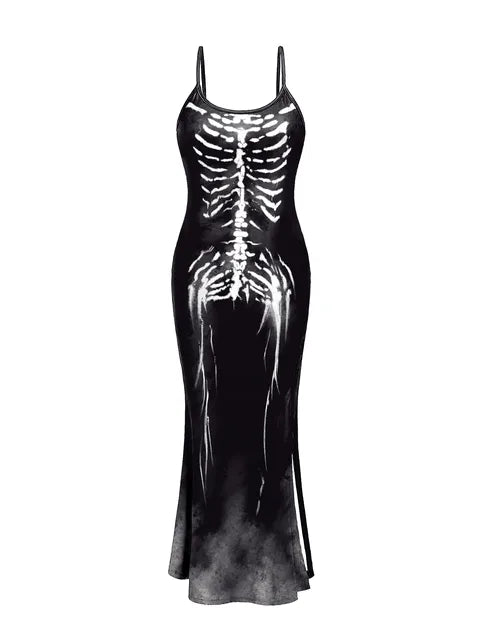 Skeleton Backless Split Dress