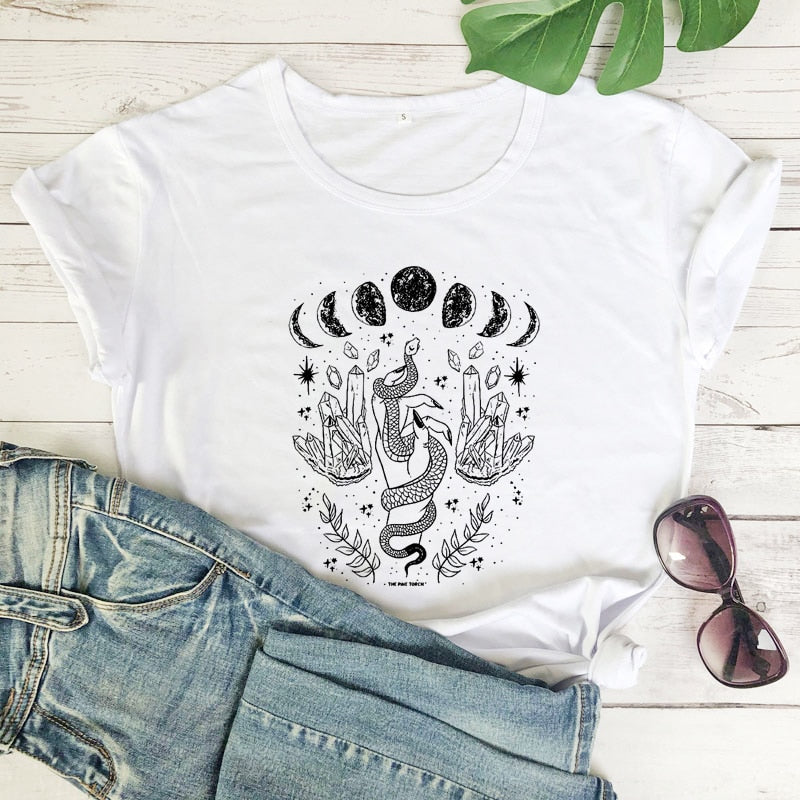 Moon And Snake Print T-Shirt