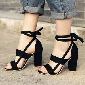 Thick Heel Cross Strap Sandals