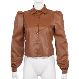 Puff Sleeved Leather Shirt