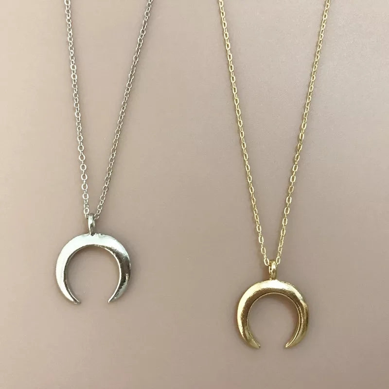 Gold And Silver Crescent Moon Necklace