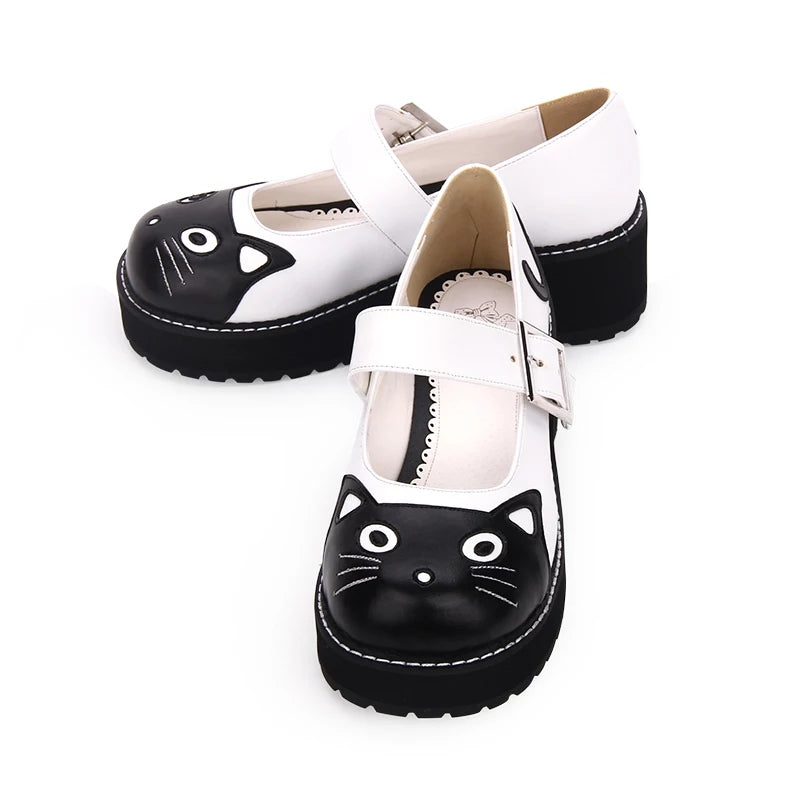 Cat Print Chunky Flatform Shoes