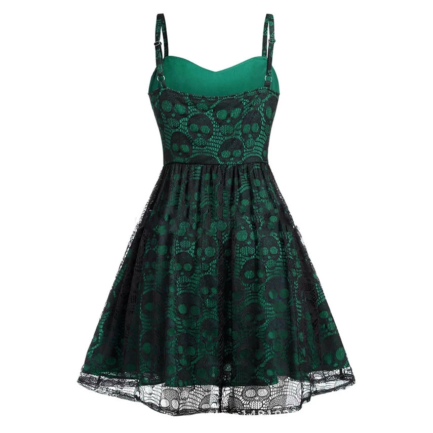 All Over Skulls Green Mini Dress