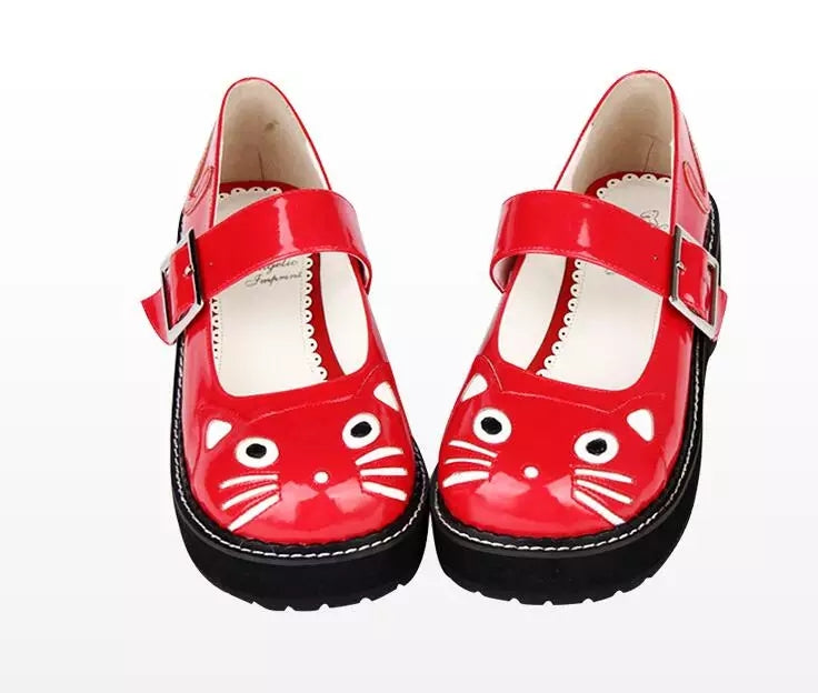 Cat Print Chunky Flatform Shoes