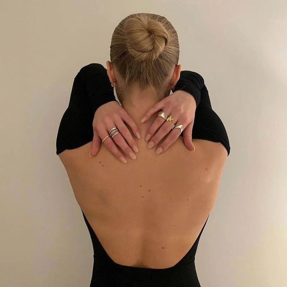 Black Backless Bodysuit