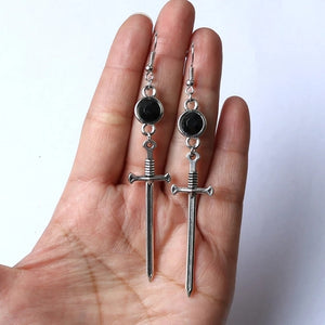 Black Crystal Sword Earrings