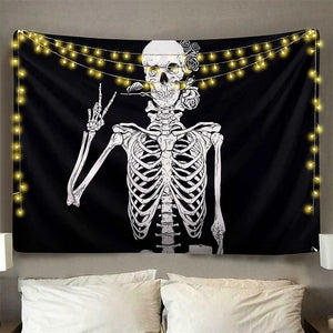 Skeleton With Flowers Tapestry