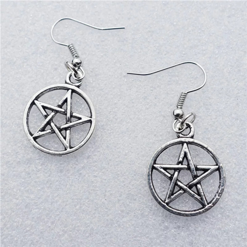 Five Pointed Star In A Circle Earrings