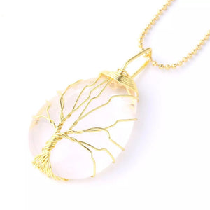 Silver And Gold Tree Of Life Stone Necklace