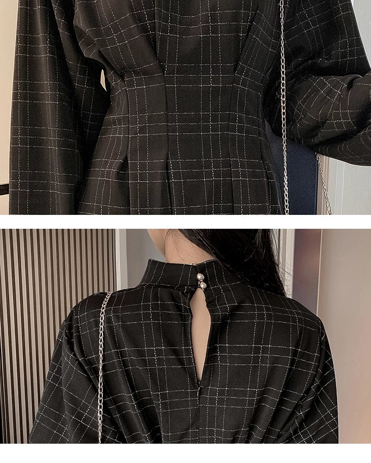 Plaid Puff Sleeved Mini Dress