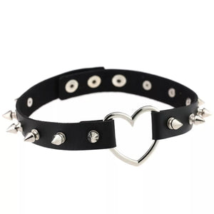 Spikes And Heart Choker Necklace