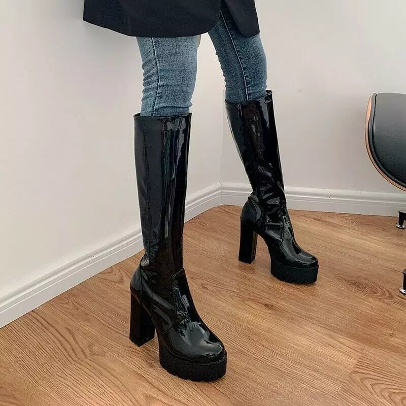 Leather High Heeled Boots