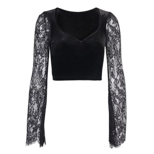 Lace Sleeves Velvet Top