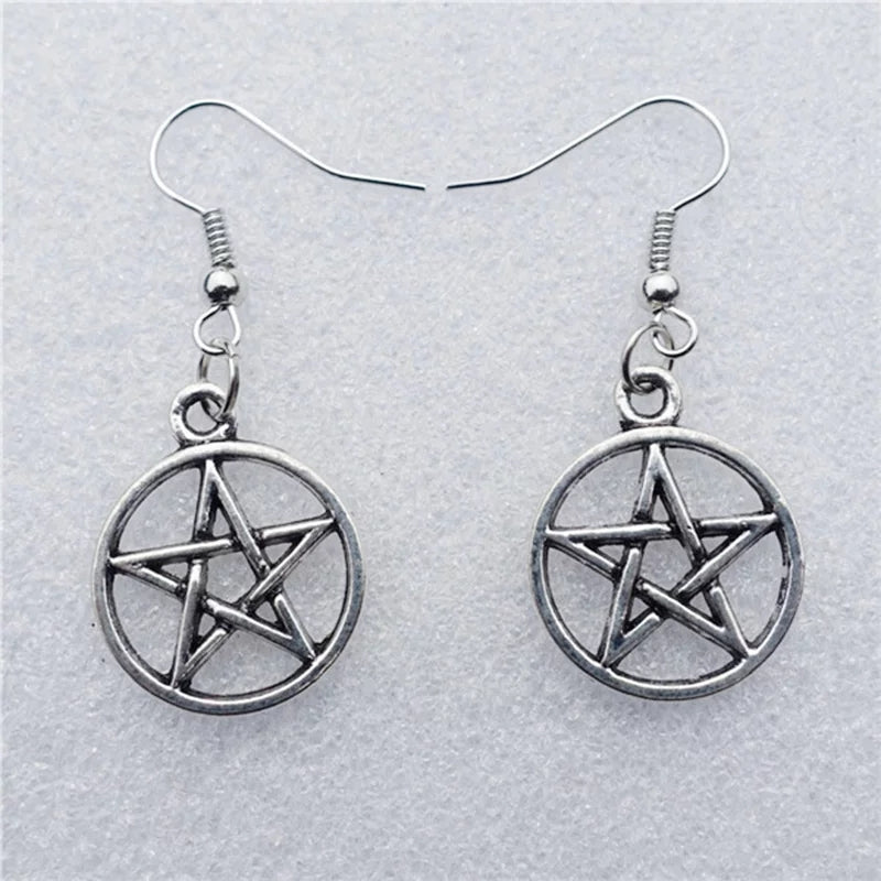 Five Pointed Star In A Circle Earrings