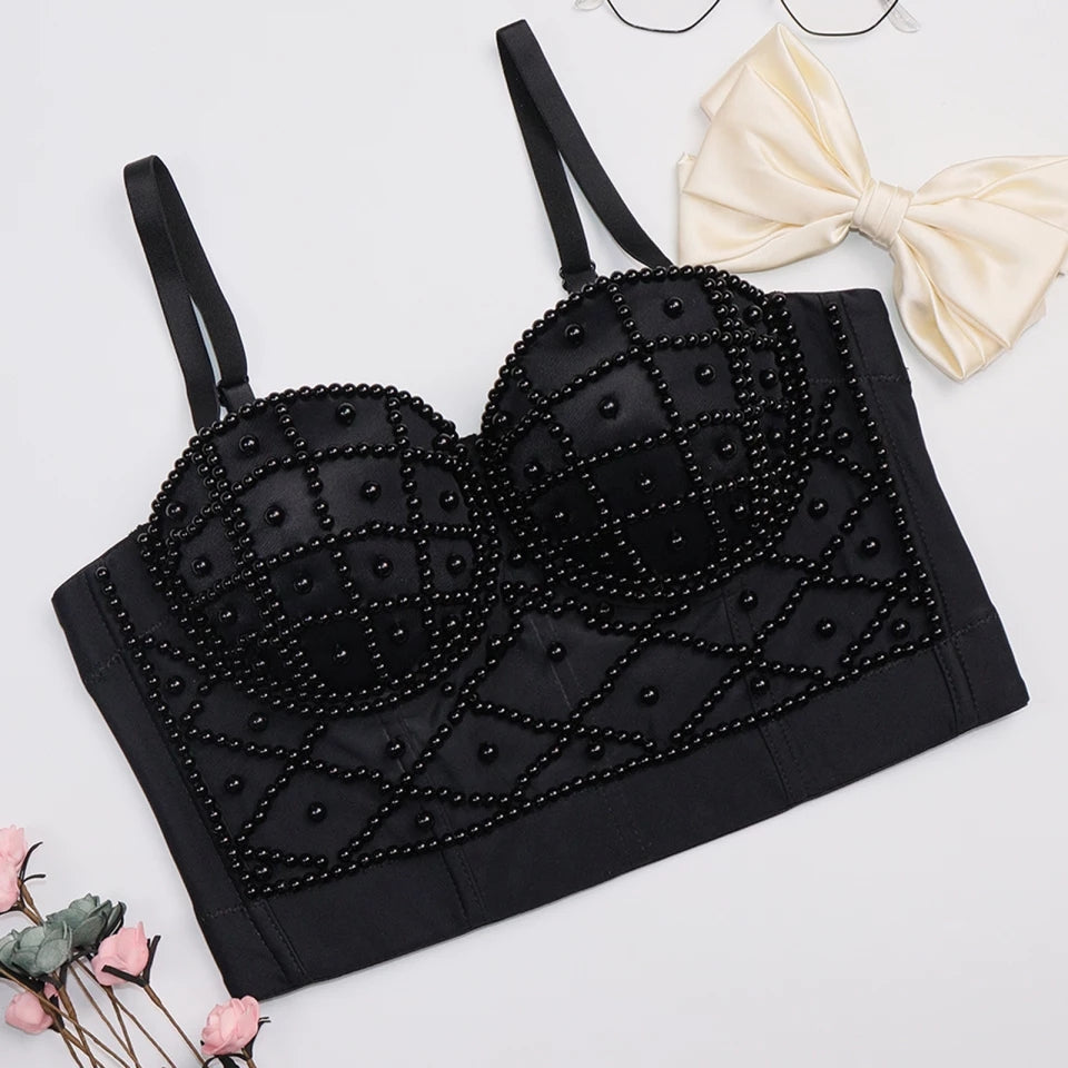 All Over Black Pearls Bustier