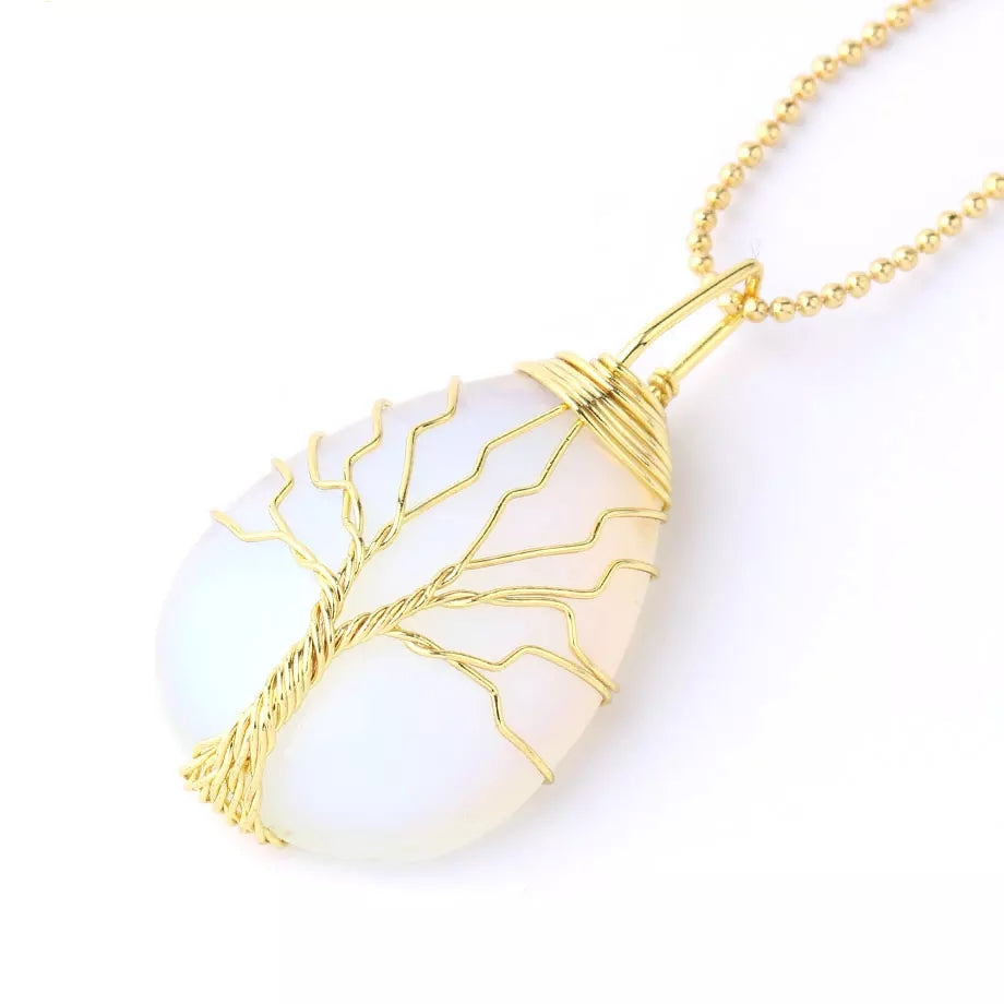 Silver And Gold Tree Of Life Stone Necklace