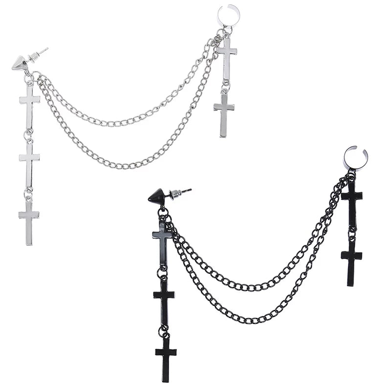 Hanging Cross Chain Earrings