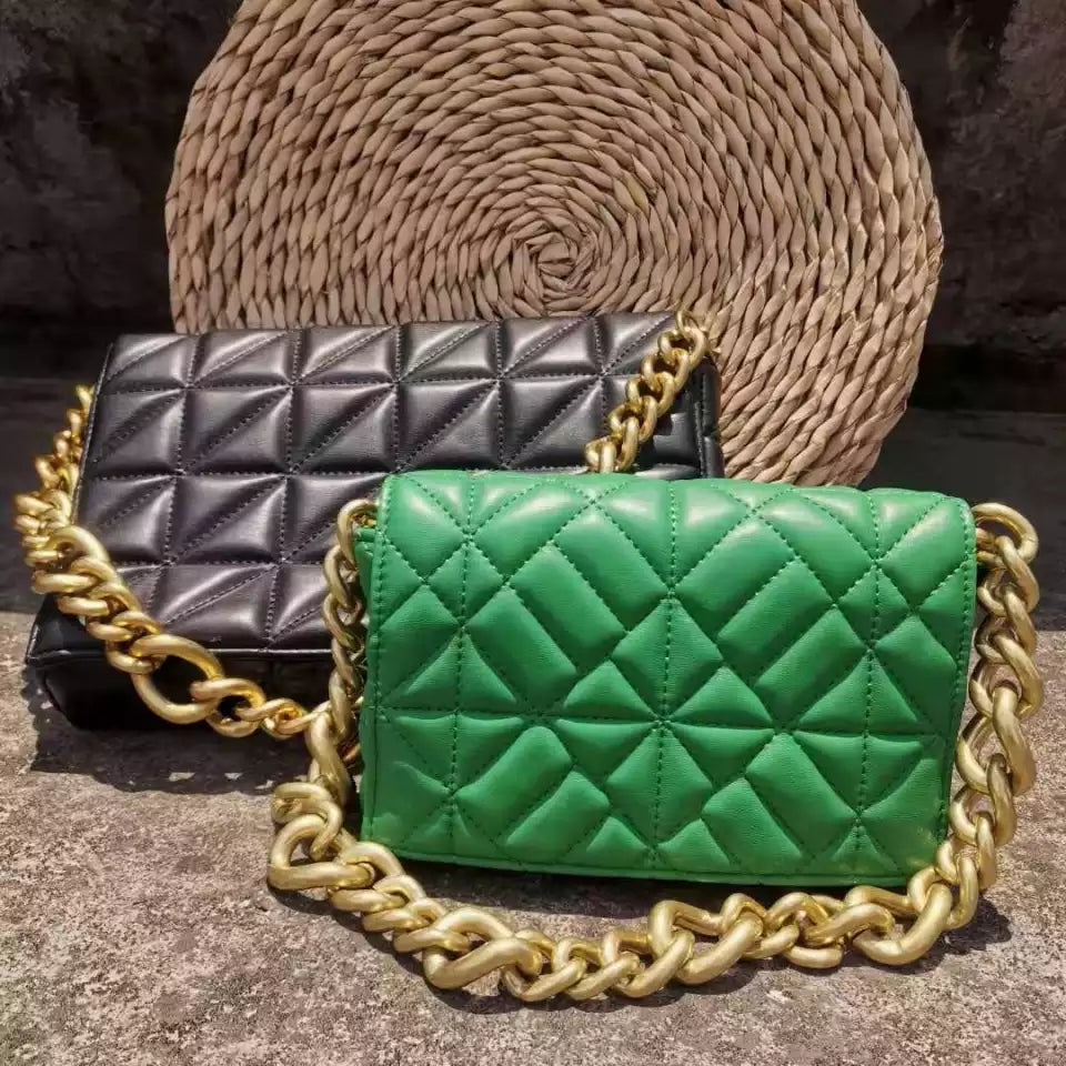 Quilted Shoulder Bag With Gold Chain Handle