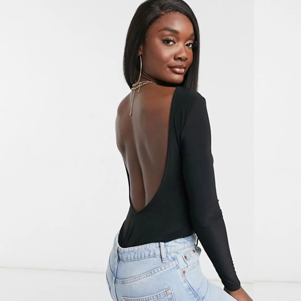 Black Backless Bodysuit