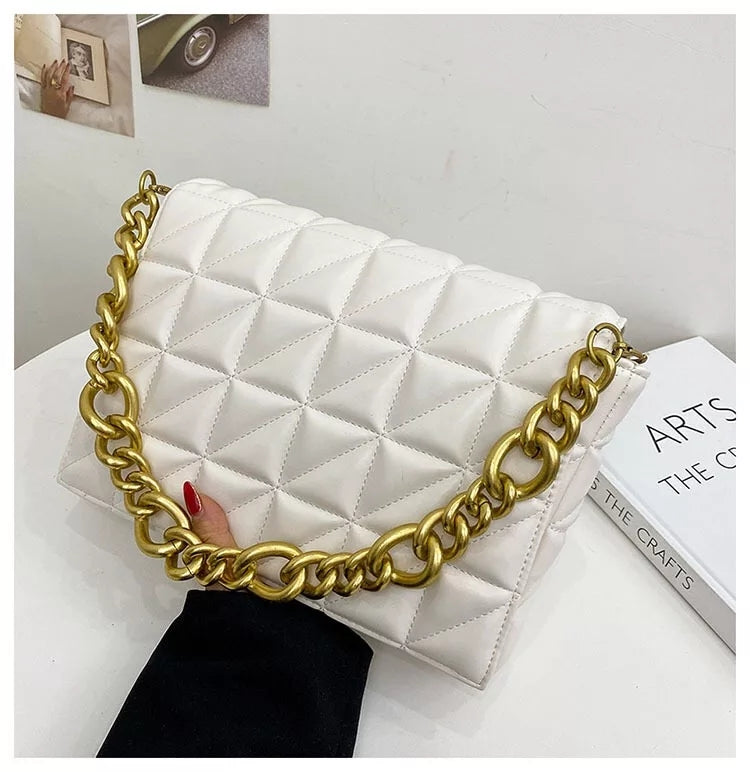 Quilted Shoulder Bag With Gold Chain Handle