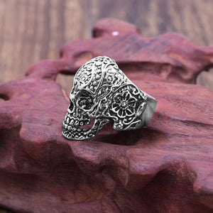 Skull Ring With Flower Engraving