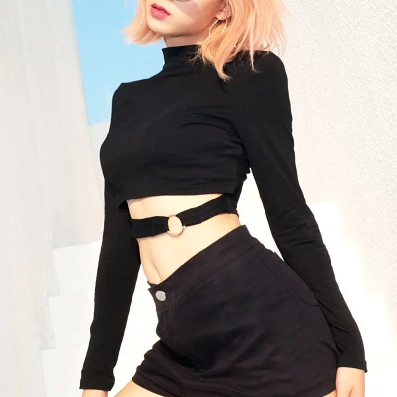 Black Turtleneck Crop Top