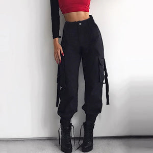 High Waist Black Cargo Trousers