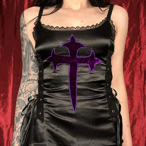 Purple Cross Design Midi Dress