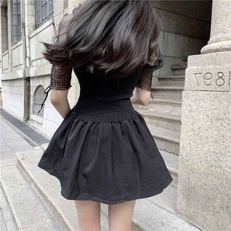 Mesh Puff Sleeved Mini Dress