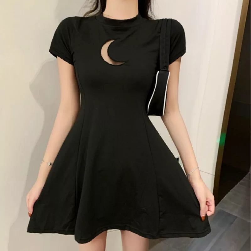 Crescent Moon Black Mini Dress