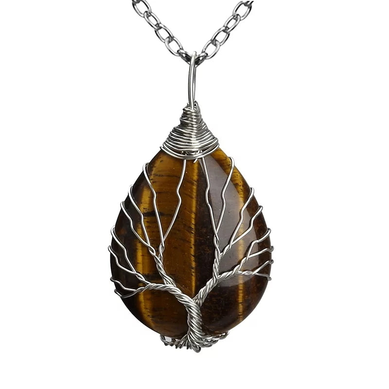 Silver And Gold Tree Of Life Stone Necklace