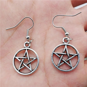 Five Pointed Star In A Circle Earrings