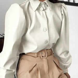 Puff Sleeved Leather Shirt