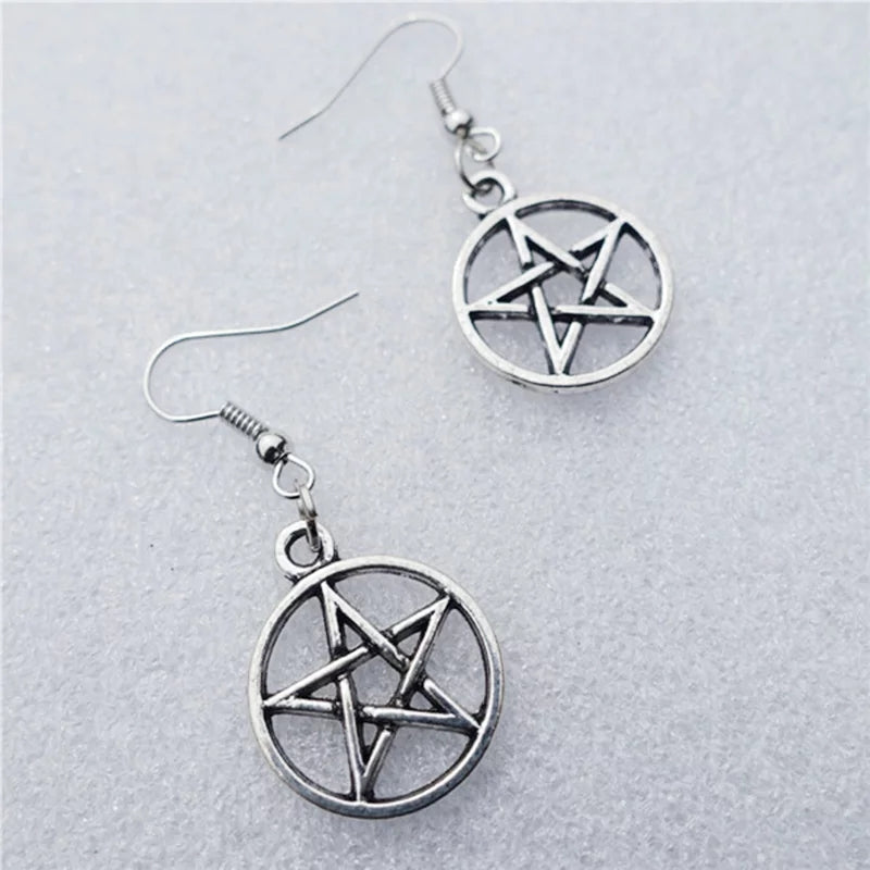 Five Pointed Star In A Circle Earrings