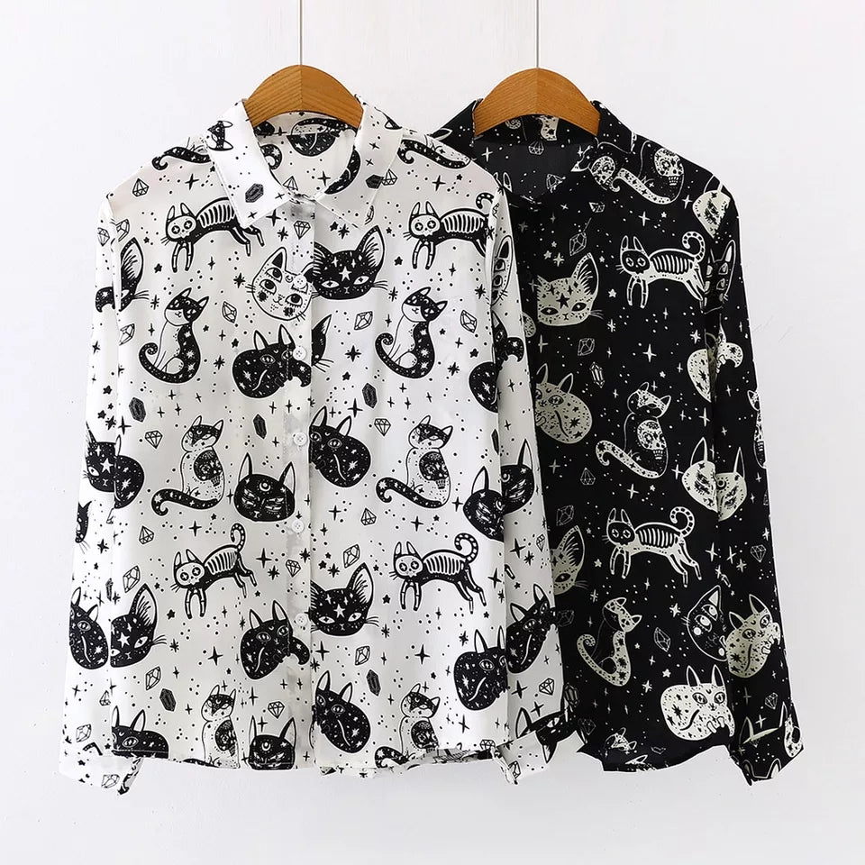 Witch Hilda Cat Print Blouse