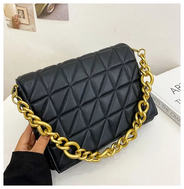 Quilted Shoulder Bag With Gold Chain Handle