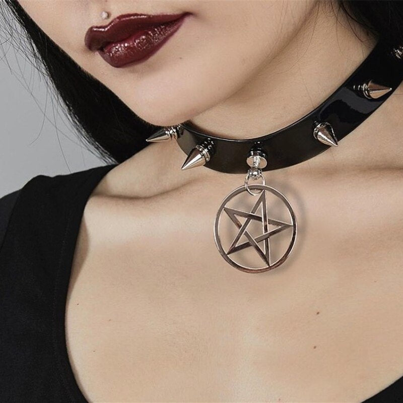 Rivet Pentacle Collar Necklace