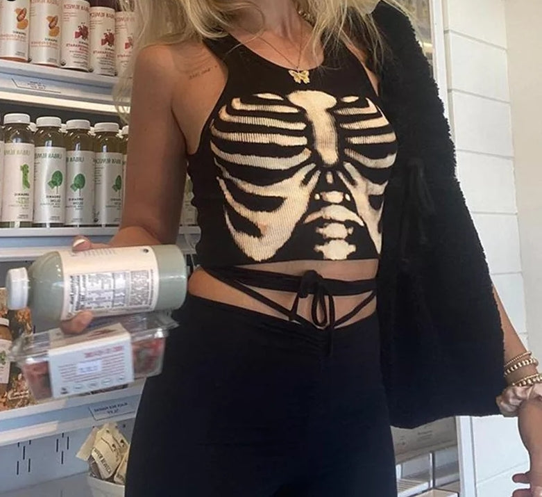 Skeleton Chest Print Crop Top