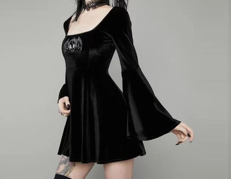 Ghost Print Velvet Mini Dress